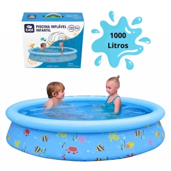 Kit Piscina Infantil 1000 L + Bote Fralda Rosa + Lana gua de Bichinhos