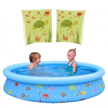 Kit Piscina Infantil 1000 L Inflvel Estampada + Boia de Brao Verde