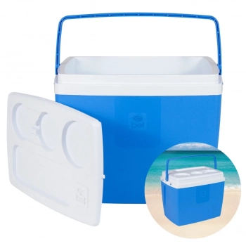 Kit Praia Guarda Sol Bagum Bege Articulado 2 M + Cooler Azul 19 L