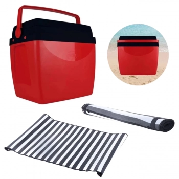 Kit Praia Vermelho / Preto Caixa Trmica Cooler 34 L + Esteira 1,80 M