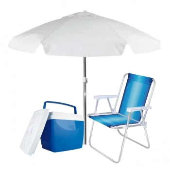 Kit Praia com Cooler 26 Litros + Guarda Sol 1,60 M + Cadeira Alumnio