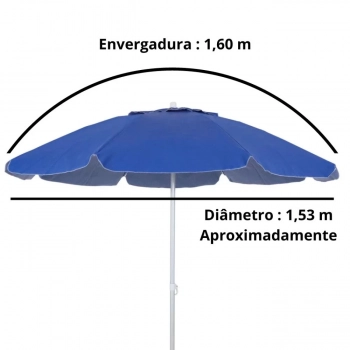 Kit Praia Guarda Sol 1,60 M Azul Royal Bagum Alumnio + Base Branca 22 Kg