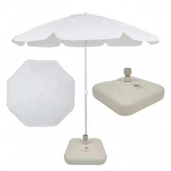 Kit Guarda Sol Praia Branco 1,60 M + Base Branca 18 L / 22 Kg