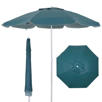 Kit Guarda Sol Praia Verde Escuro 1,60 M + Base Preta 18 L / 22 Kg