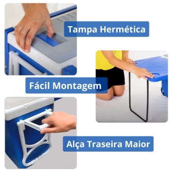 Caixa Trmica 32 Litros com Rodas Vira 2 Mesas / Multifuncional 3 em 1