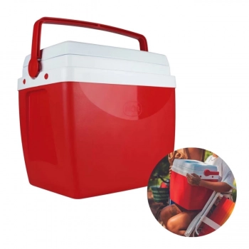 Kit Praia 2 Cadeiras Xadrez + Caixa Termica 26 L Cooler Vermelho