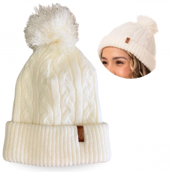 Touca Gorro Bariloche com Pompom Bege Claro Off White Conquista