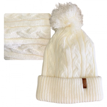 Touca Gorro Bariloche com Pompom Bege Claro Off White Conquista