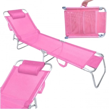 Kit Piscina Cadeira Rosa Espreguiadeira 4 Posies com Almofada + Guarda Sol 2 Metros