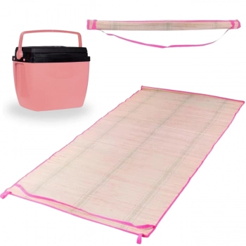 Caixa Termica Rosa Pssego Cooler 12 L + Esteira de Palha 1,80 M X 60 Cm para Praia