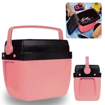 Kit Caixa Termica Rosa Pssego Cooler 12 L + Banqueta Dobrvel Camping / Praia / Pesca