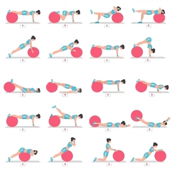 Kit Treino Bola Sua 55 Cm + Colchonete Eva Pilates / Yoga + Roda Abdominal Rosa + Mini Bomba