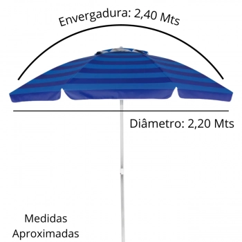 Guarda Sol 2,40m Articulado Kala Azul Listrado Fps 100 para Praia e Piscina Haste em Aluminio