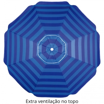 Guarda Sol 2,40m Articulado Kala Azul Listrado Fps 100 para Praia e Piscina Haste em Aluminio