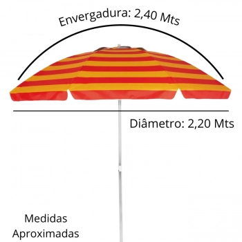 Guarda Sol 2,40m Articulado Fps 100 Kala Laranja Listrado para Praia e Piscina Haste em Aluminio