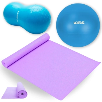 Kit Colchonete Lilas 1,73 M Tapete Yoga + Bola Feijo 90 Cm + Bola Pilates Suia Premium 65 Cm