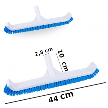 Kit Escova Curva 44 Cm + Aspirador Asa Delta 3 Rodas + Clarificante Decantador para Piscina Fibra e Alvenaria