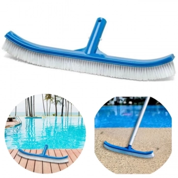 Kit Escova Curva 45,7 Cm + Clorador Flutuante Roseta + 2 Pastilhas 3 em 1 para Piscina Fibra e Alvenaria