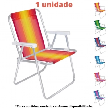 Kit Cadeira de Praia Aluminio Alta + Caixa Termica Azul Pequena 6 L para Passeios Ao Ar Livre