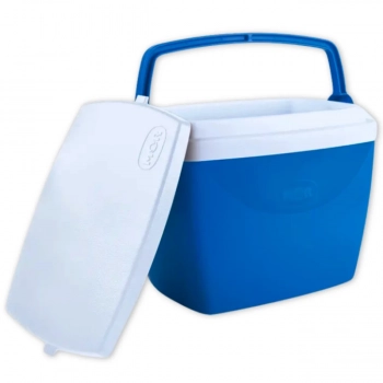 Kit Cadeira de Praia Aluminio Alta + Caixa Termica Azul Pequena 6 L para Passeios Ao Ar Livre