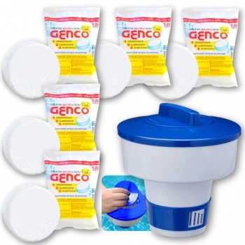 Kit Flutuador Grande 17,5 Cm+ 5 Pastilhas de Cloro 200g 3 em 1 Genco para Piscina