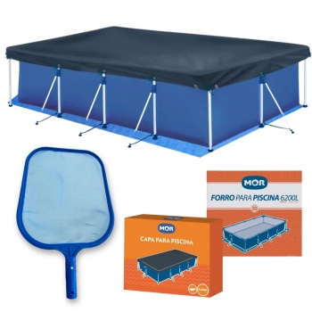 Kit Piscina 6200 Lts Premium Mor + Capa + Forro + Peneira para Limpeza