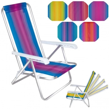 Kit Cadeira de Praia 4 Posies Alumnio + Caixa Trmica 18 Lts Rosa Pssego para Camping e Praia