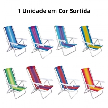 Kit Cadeira de Praia 4 Posies Alumnio + Caixa Trmica 18 Lts Rosa Pssego para Camping e Praia