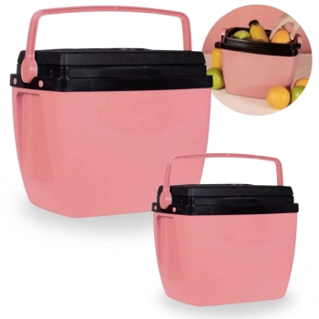 Kit Caixas Trmicas 6 Litros + 18 Litros Rosa Pssego com Ala Mor para Praia e Camping