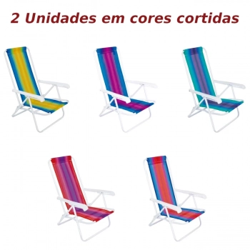 Kit Carrinho Praia com Avano + 2 Cadeiras de Praia 4 Posies Ao + Caixa Trmica 12 Litros