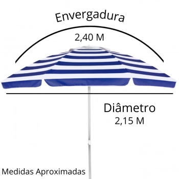 Kit 2 Cadeiras de Praia Alumnio Coloridas + Guarda Sol Piscina 2,40 M Listrado Articulado