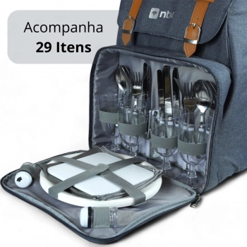 Bolsa Trmica 20 Litros Kit Picnic Park Ntk Mochila Cooler 29 Itens para Camping / Praia / Cerveja e Lanches