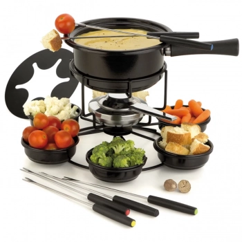 Kit Panela Fondue com Garfos, Molheiras, Queimador e Suporte