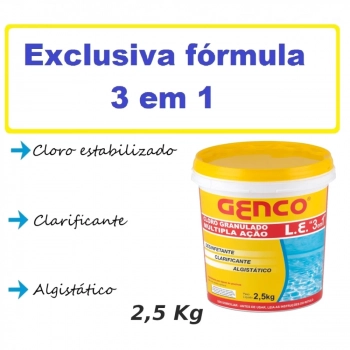 Balde Cloro Granulado Estabilizado 2,5kg 3 em 1 Clarificante e Algisttico