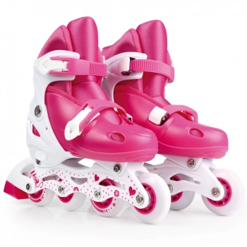 Patins Infantil Roller Regulvel 34/37 com Joelheiras, Cotoveleiras, Capacete Rosa