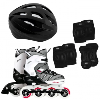 Kit Roller Patins Regulvel 34/37 + Conjunto Proteo Joelheira, Cotoveleira, Protetor de Punho + Capacete M