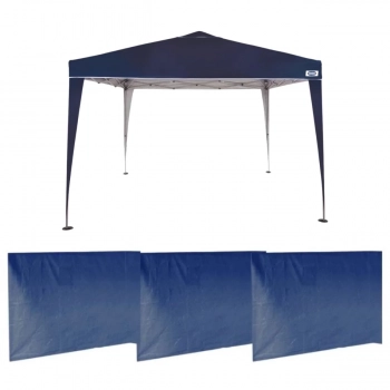 Kit Tenda Gazebo Base e Topo 3x3 M + 3 Paredes Laterais Azul