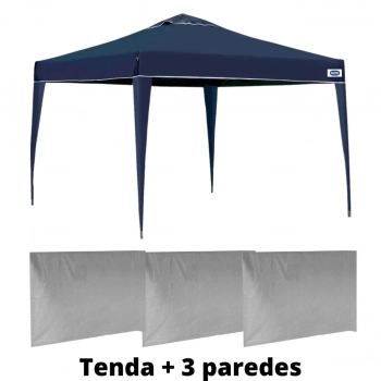 Kit Tenda Gazebo Dobrvel Azul 3x3 M Mor + 3 Paredes Brancas