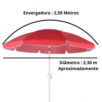 Ombrelone 2,50m Articulado Vermelho + Base Preta Dobrvel Mor