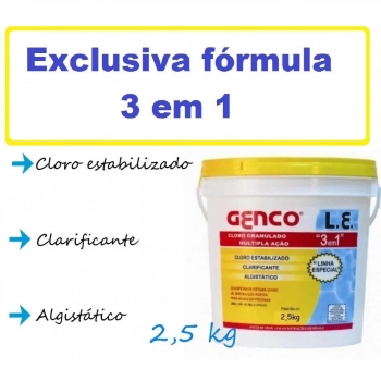 Cloro Estabilizado Granulado Balde 2,5kg 3 em 1 + 3 Pastilhas Tripla Ao 200g