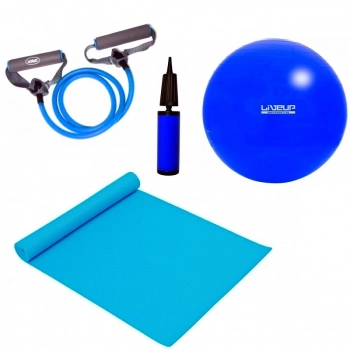 Kit Pilates com Bola 65 Cm + Bomba + Colchonete + Extensor Forte